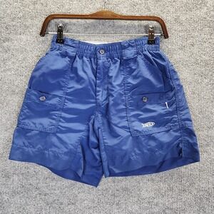 AFTCO Bluewater Fishing Shorts Mens 26 Blue Nylon Cargo 6 Inseam Elastic Waist